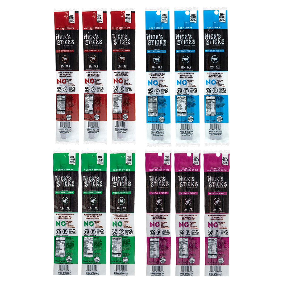 Nick's Sticks | 100% Grass-Fed Beef & Free Range Turkey Sticks Variety Pack | Gluten Free | Made in the USA