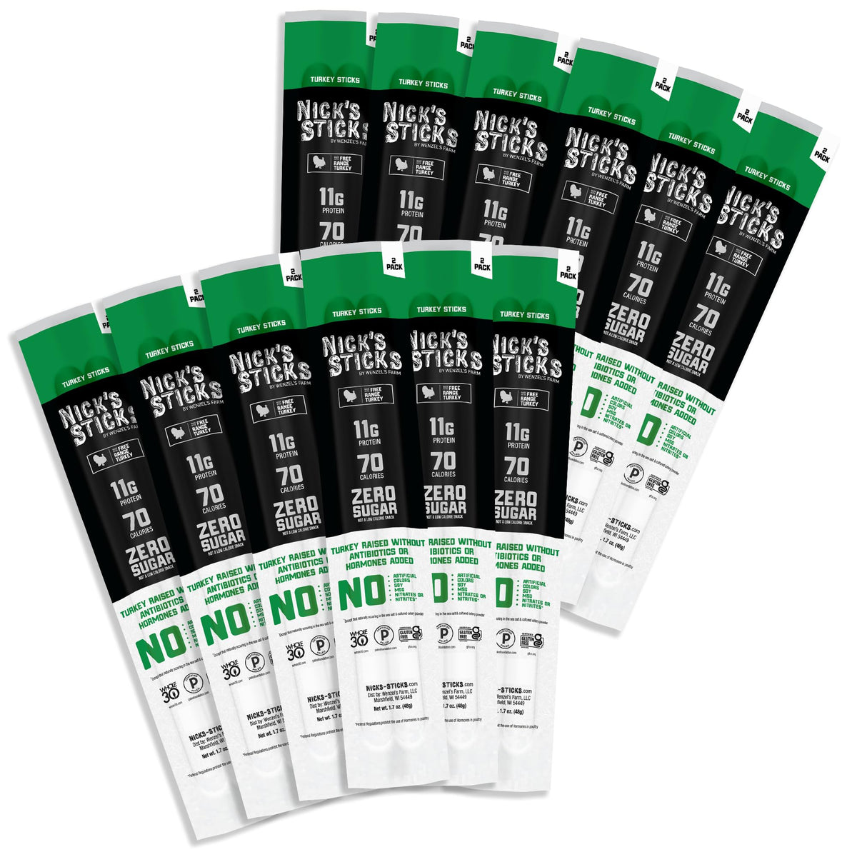 Nick's Sticks Clean & Balanced Free Range Turkey Snack Sticks – Gluten Free, Paleo, Keto, Whole30 Approved | Made in USA