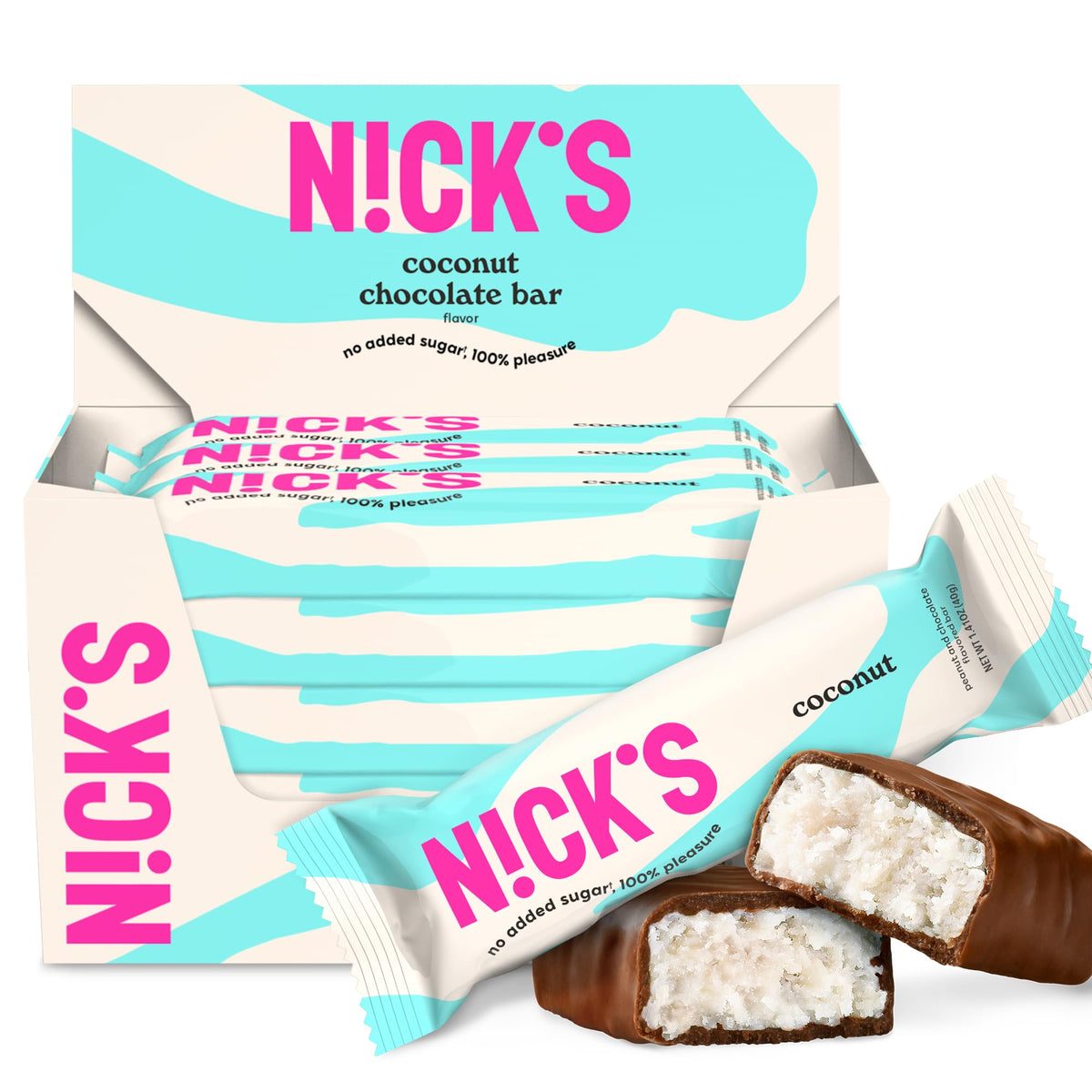 NICK'S Coconut Keto Chocolate Bars – No Added Sugar, Gluten Free, Low Carb (15-Pack, 40g Each)