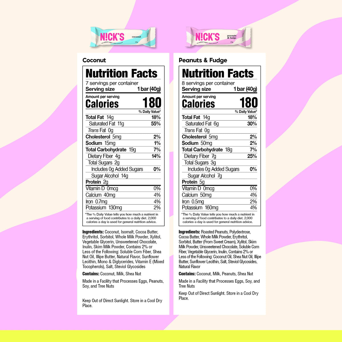 N!CK'S Keto Chocolate Candy Bars Variety Pack – Coconut & Peanuts & Fudge, No Added Sugar, 3g Net Carbs, Gluten-Free, 15 Bars