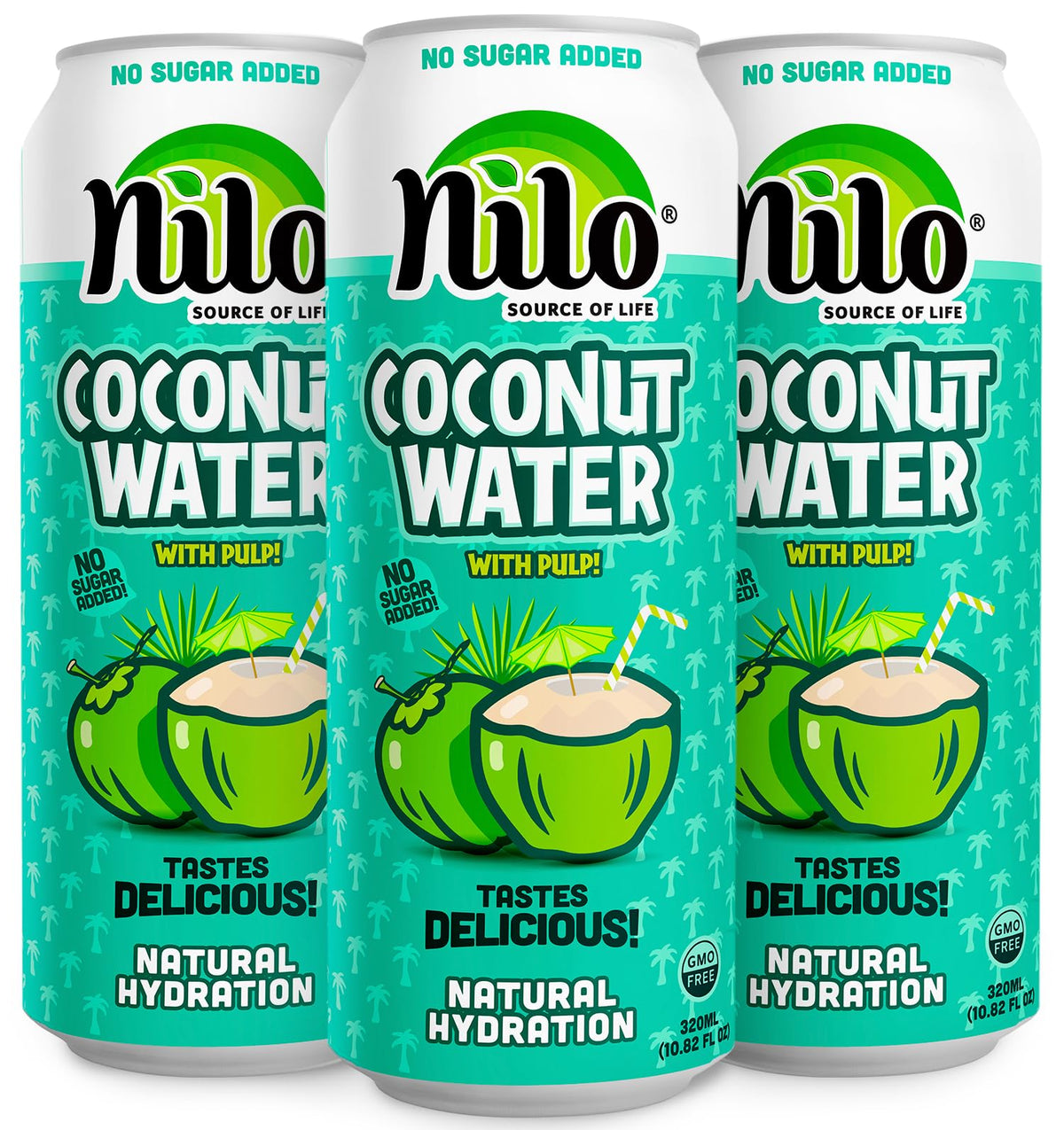 NILO 100% Pure Coconut Water with Pulp – No Sugar Added, Non-GMO, Not From Concentrate, 12-Pack (10.8 oz each)