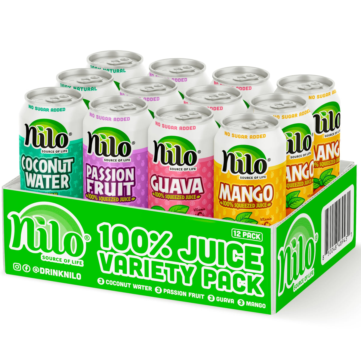 NILO Variety Pack – 100% Squeezed Juice (Guava, Mango, Coconut Water, Passion Fruit) 12 x 10.82 oz