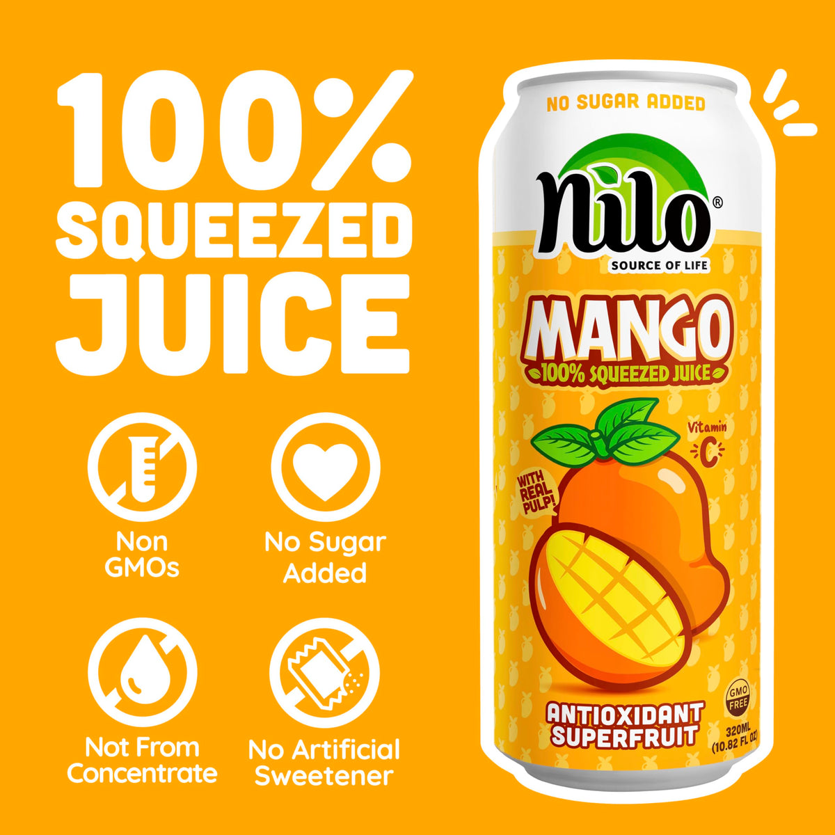 NILO Mango Juice with Pulp – 100% Pure Mango, No Sugar Added, Not From Concentrate | 12 x 320 ml