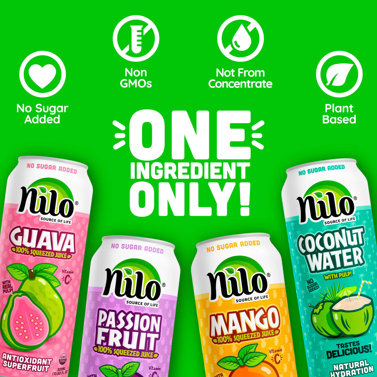NILO Variety Pack – 100% Squeezed Juice (Guava, Mango, Coconut Water, Passion Fruit) 12 x 10.82 oz
