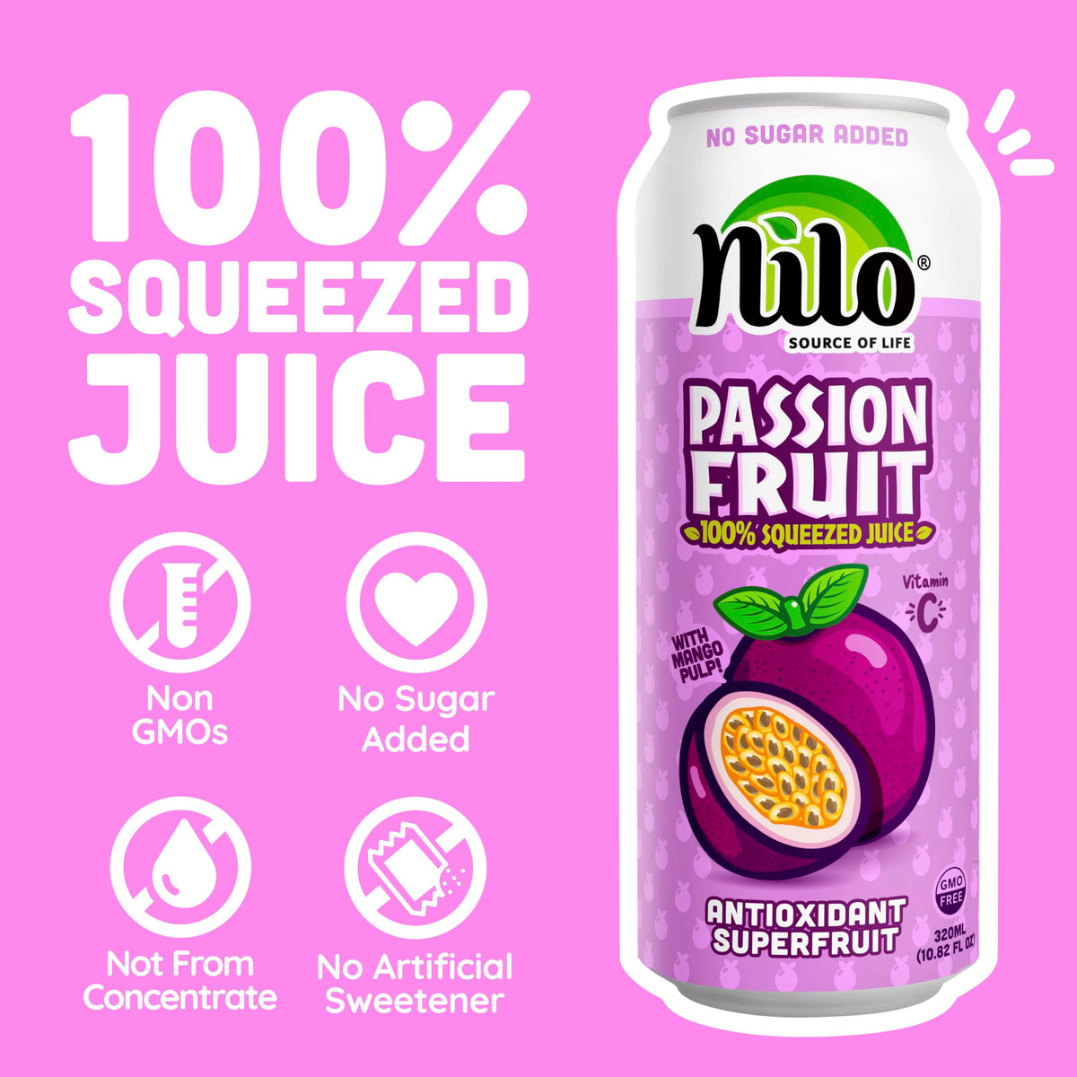 NILO Passion Fruit Juice | 100% Squeezed Maracuya Passion Fruit | No Sugar Added | Not From Concentrate | 10.8 oz (Pack of 12)