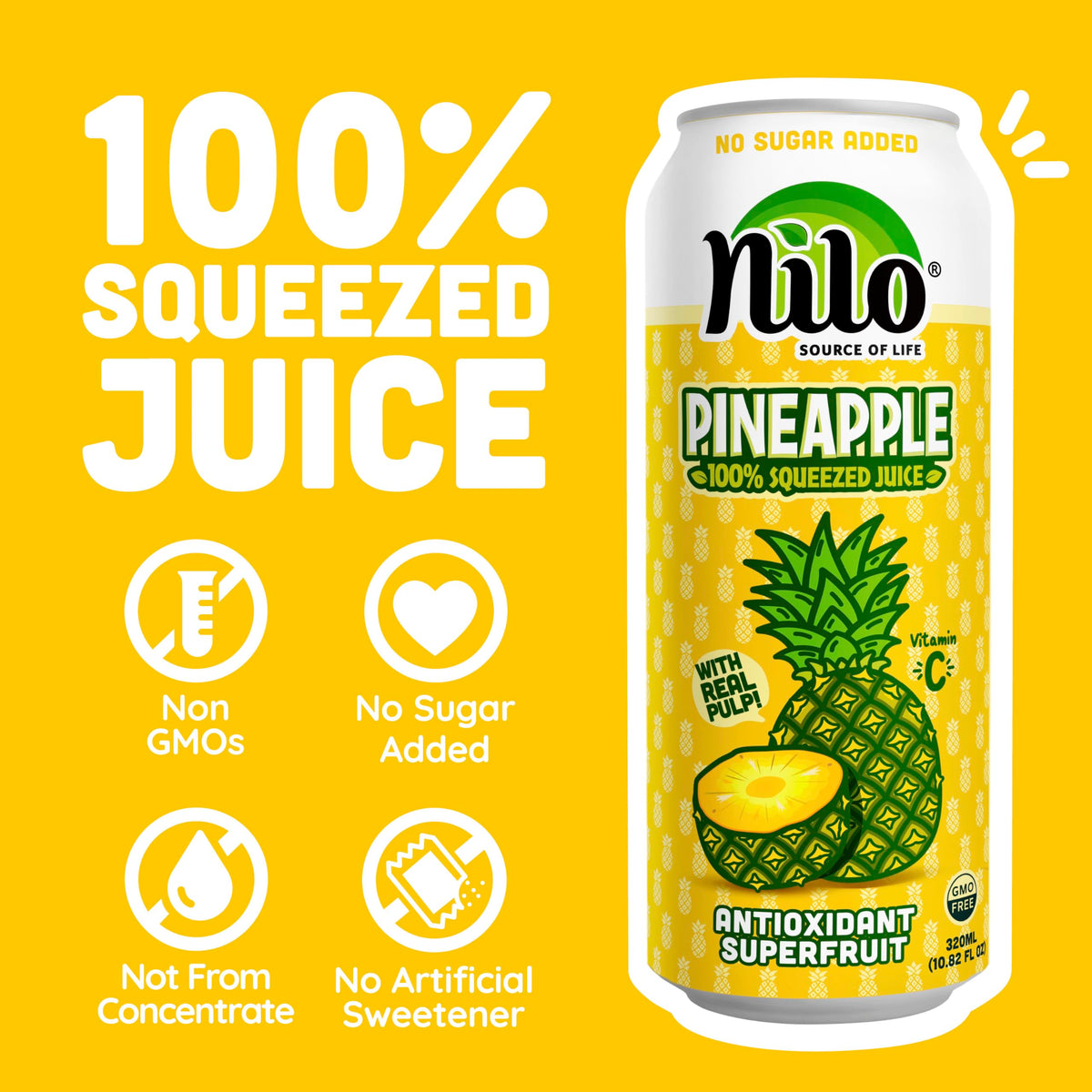 NILO Pineapple Juice | 100% Squeezed, No Sugar Added, Not From Concentrate | 12 x 320 ml