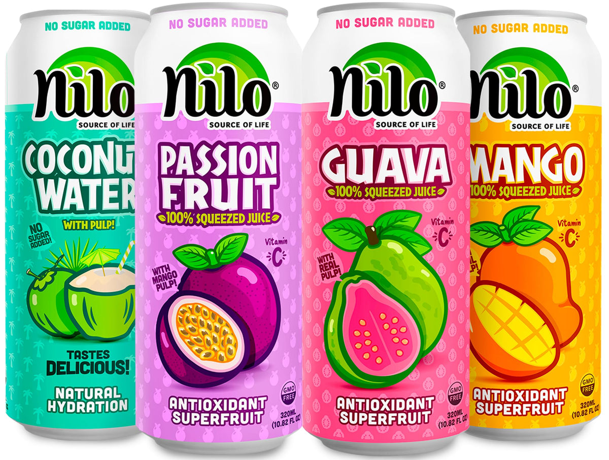 NILO Variety Pack – 100% Squeezed Juice (Guava, Mango, Coconut Water, Passion Fruit) 12 x 10.82 oz