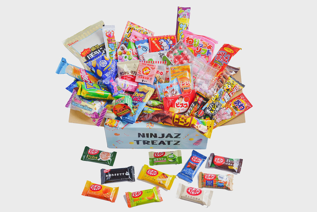 NINJAZ TREATZ | 50 Japanese Snacks & Sweets Box – 40 Candy & 10 Chocolate Bars