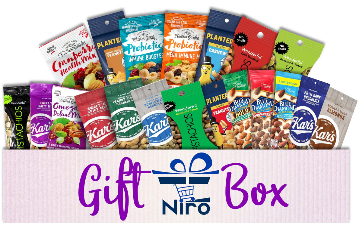 Niro Gift Basket Trail Mix Snacks Variety Pack – 20 Individually Wrapped Nut & Mix Packs