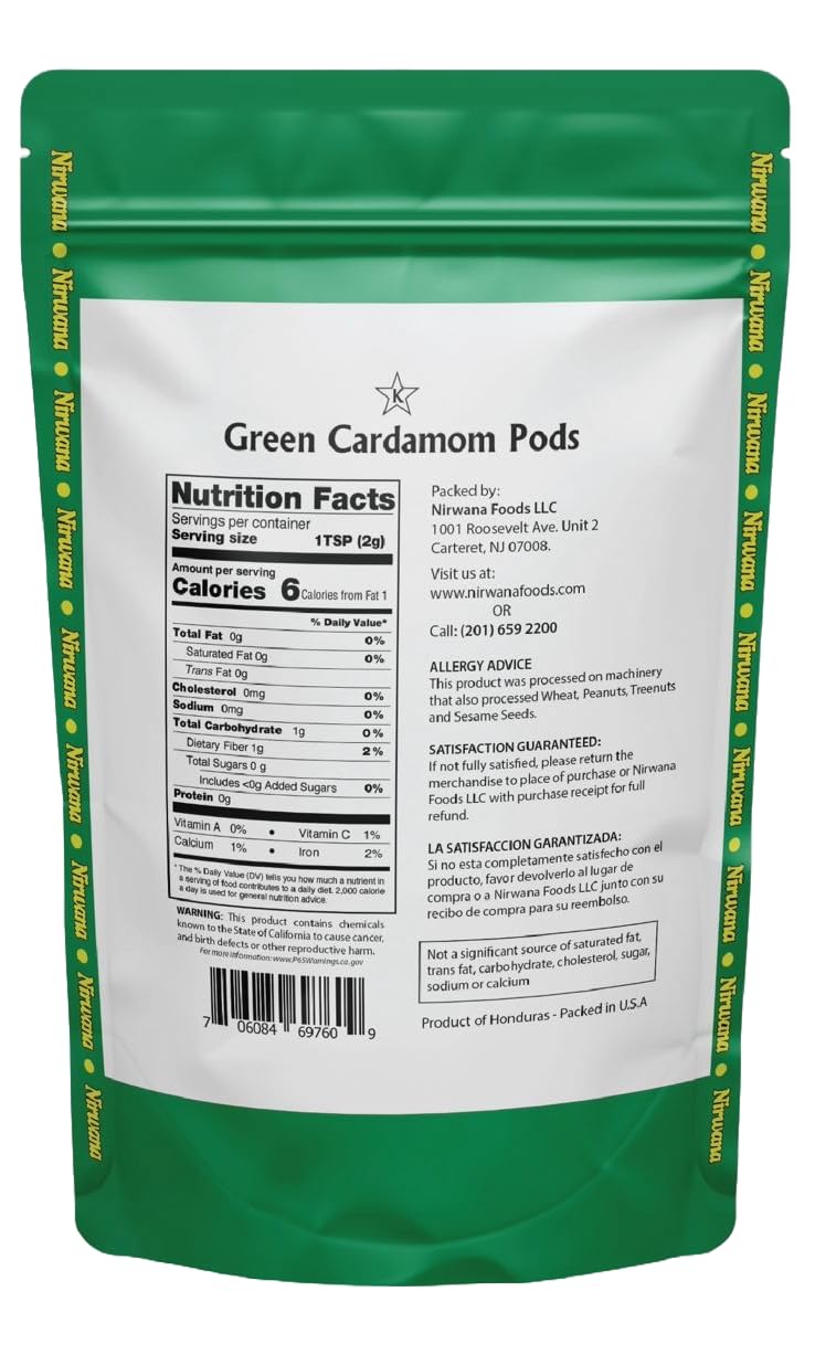 Nirwana Premium Green Cardamom Pods – 14oz, Aromatic Whole Cardamom for Cooking, Chai & Curries