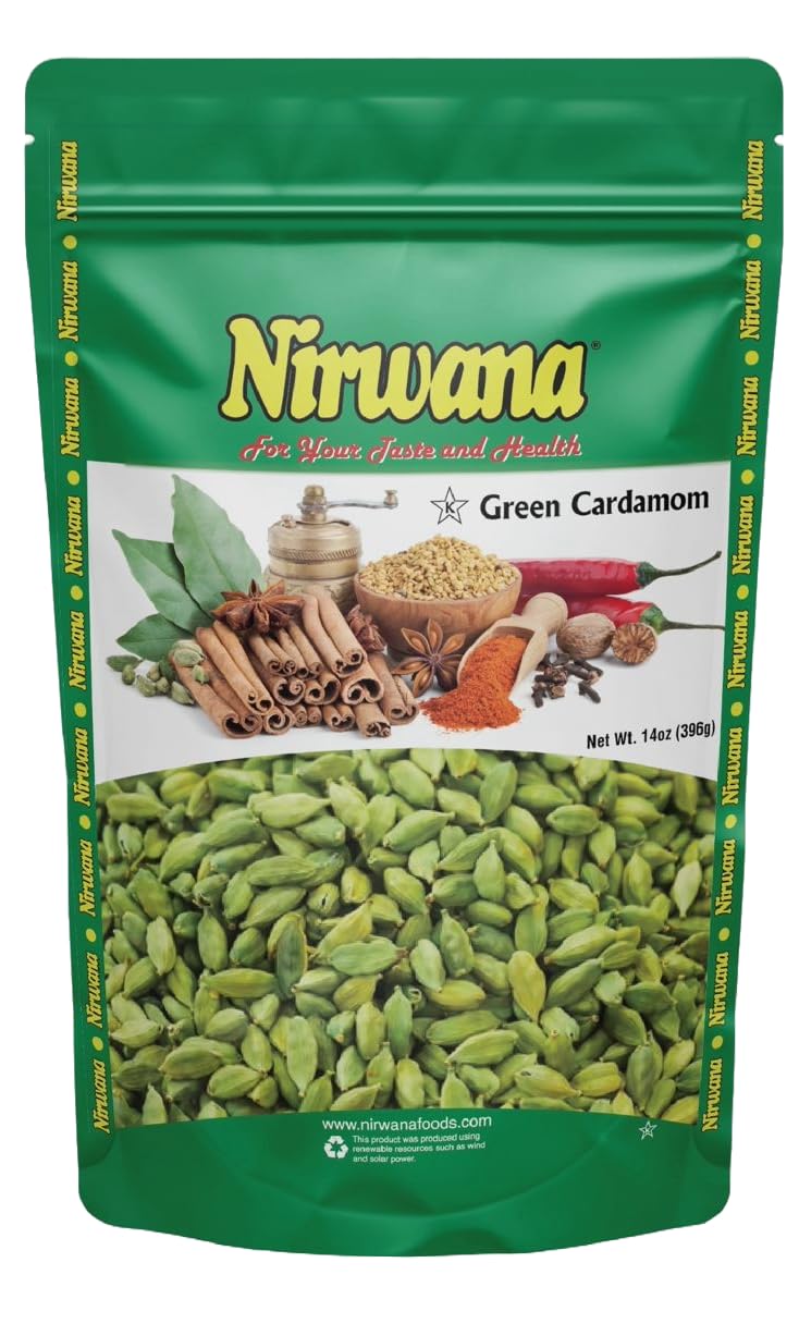 Nirwana Premium Green Cardamom Pods – 14oz, Aromatic Whole Cardamom for Cooking, Chai & Curries