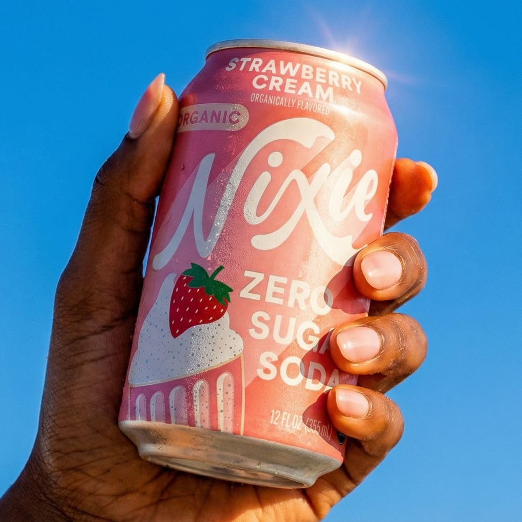 Nixie Organic Zero Sugar Soda – NEW Strawberry Cream, 12 Pack, 12oz Cans, Caffeine Free, Non-GMO