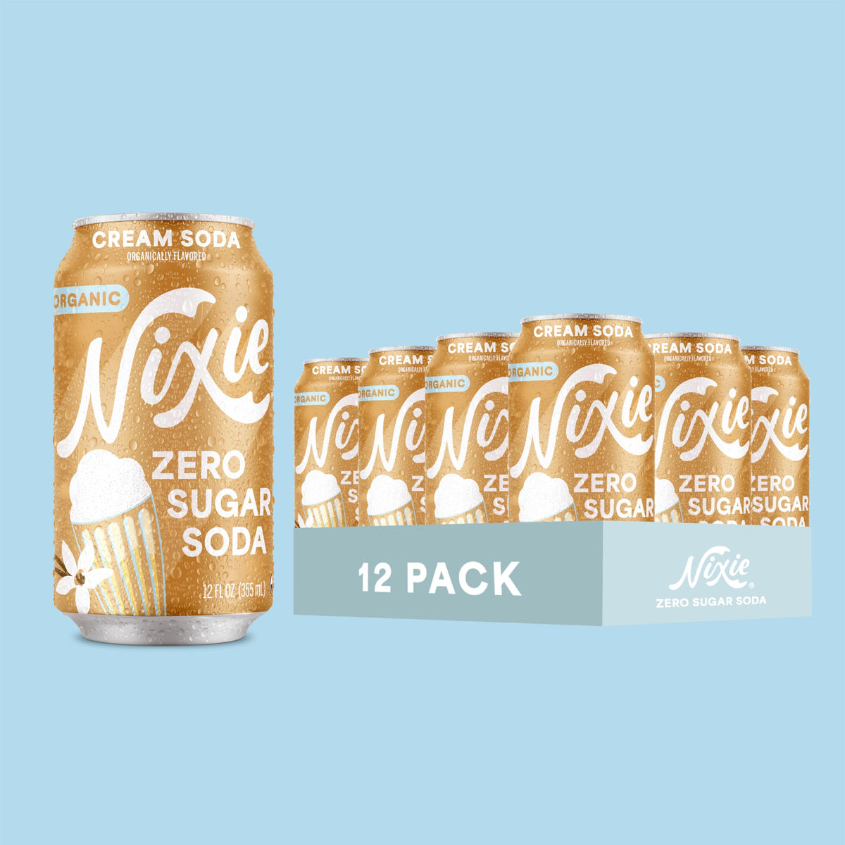 Nixie Organic Zero Sugar Cream Soda – 12 Pack, 0 Calories, 0 Sugar, Caffeine Free