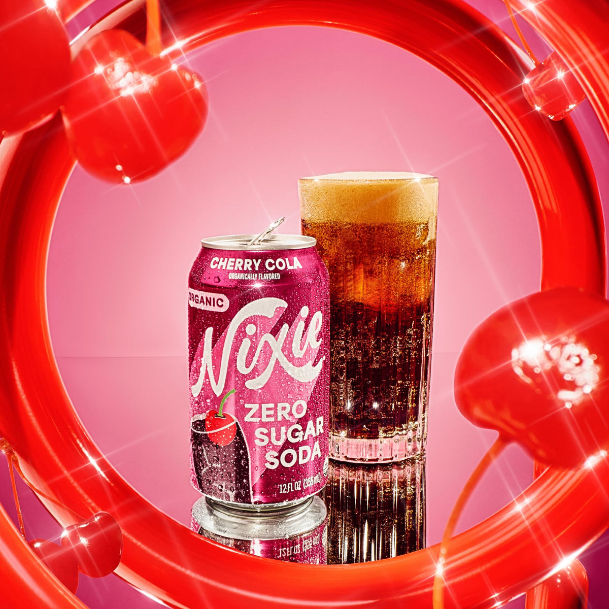 Nixie Organic Zero Sugar Cherry Cola Soda – 0 Sugar, 0 Calories, 40mg Caffeine, 12oz Cans (12 Pack) | Non-GMO & Organic