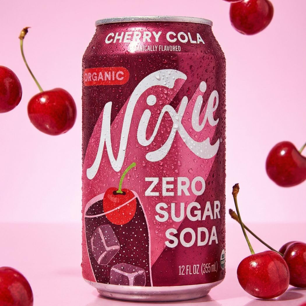 Nixie Organic Zero Sugar Cherry Cola Soda – 0 Sugar, 0 Calories, 40mg Caffeine, 12oz Cans (12 Pack) | Non-GMO & Organic