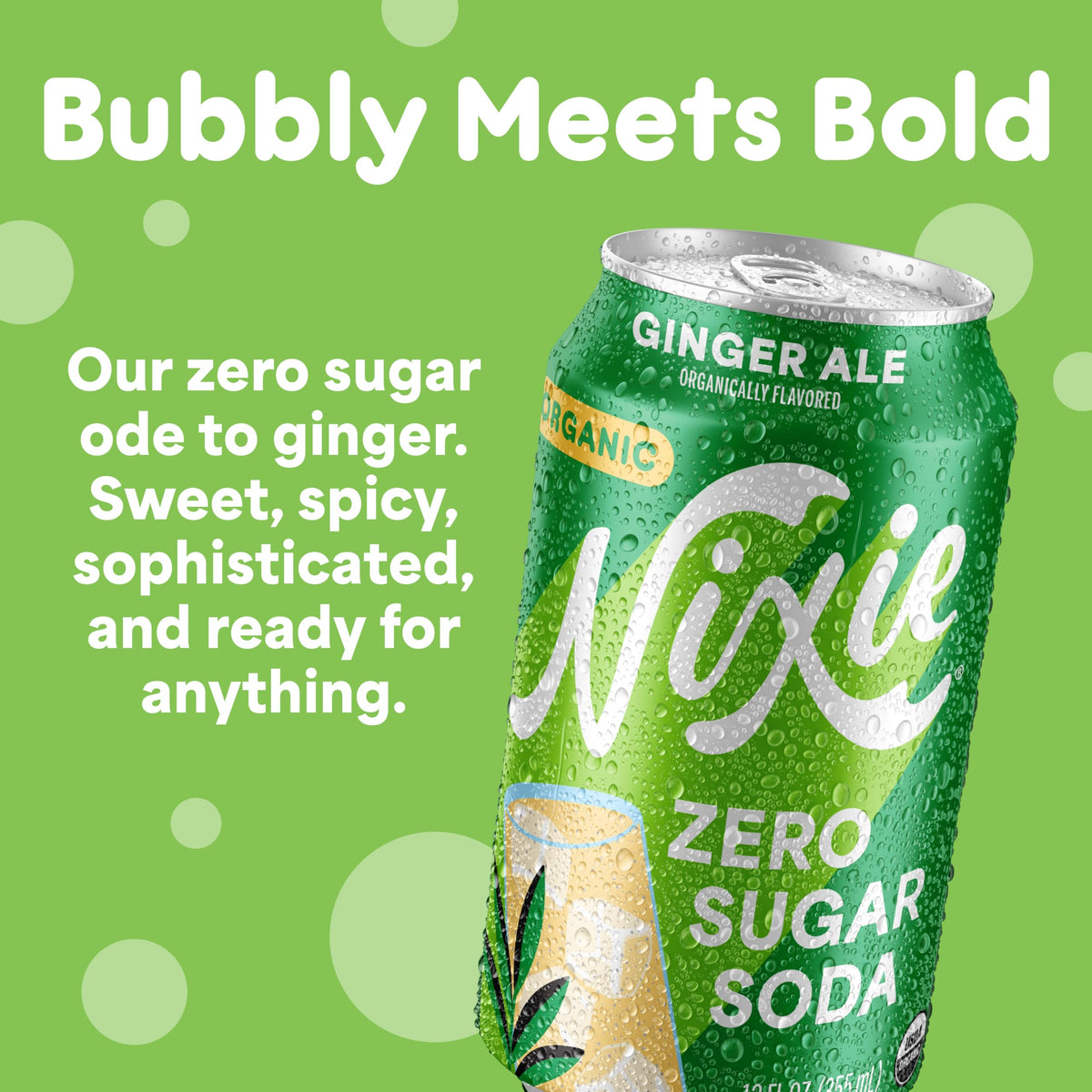 Nixie Organic Zero Sugar Ginger Ale – 0 Sugar, 0 Calories, Caffeine Free, 12oz Cans (12 Pack)