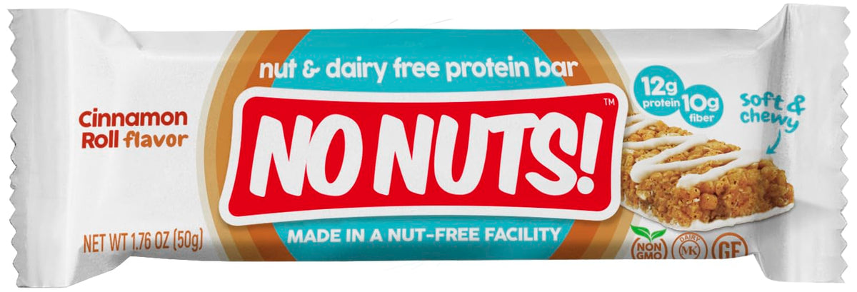 No Nuts! Cinnamon Roll Protein Bars – Nut-Free, Dairy-Free, Vegan, Organic, 12g Protein, 10g Fiber, 12 Count