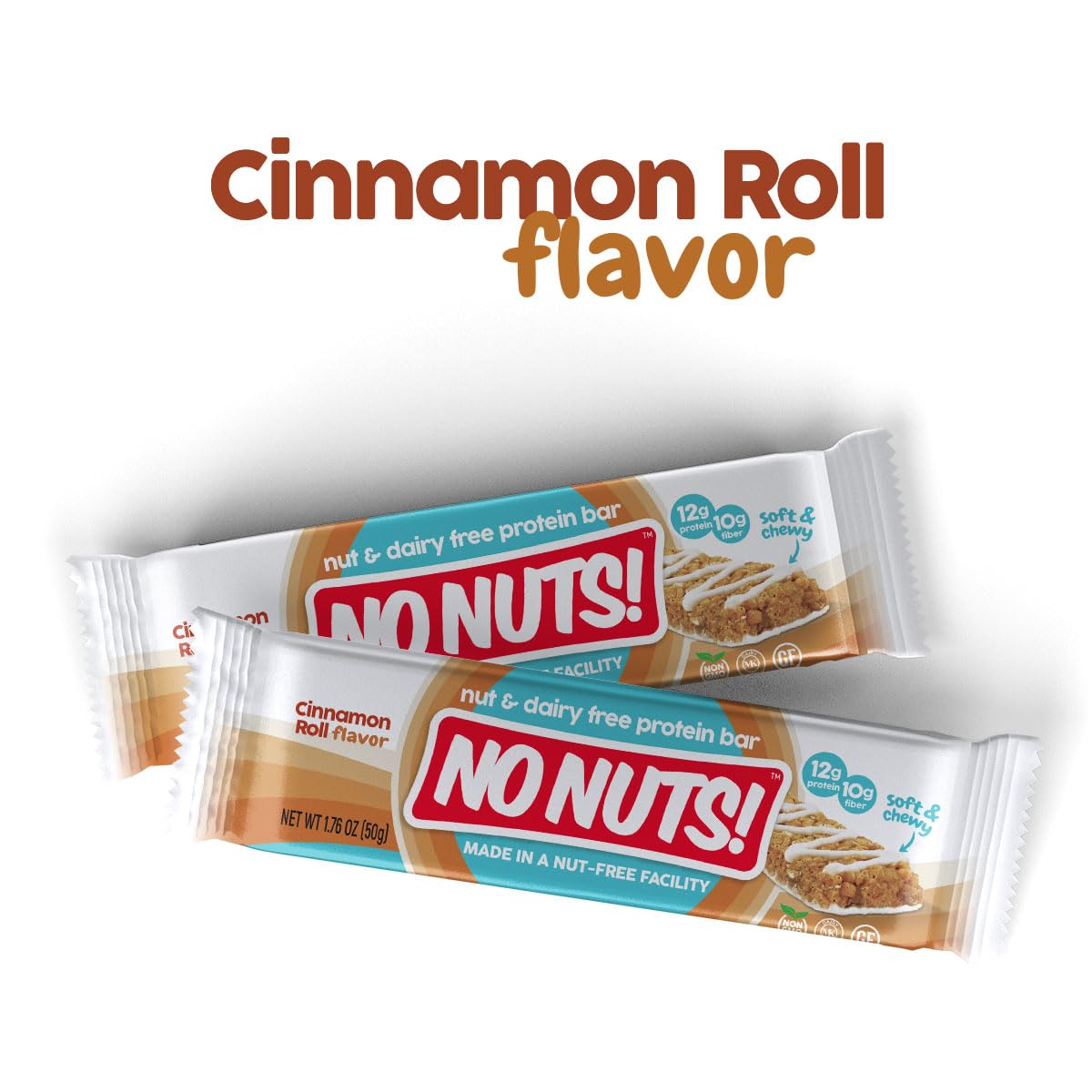 No Nuts! Cinnamon Roll Protein Bars – Nut-Free, Dairy-Free, Vegan, Organic, 12g Protein, 10g Fiber, 12 Count