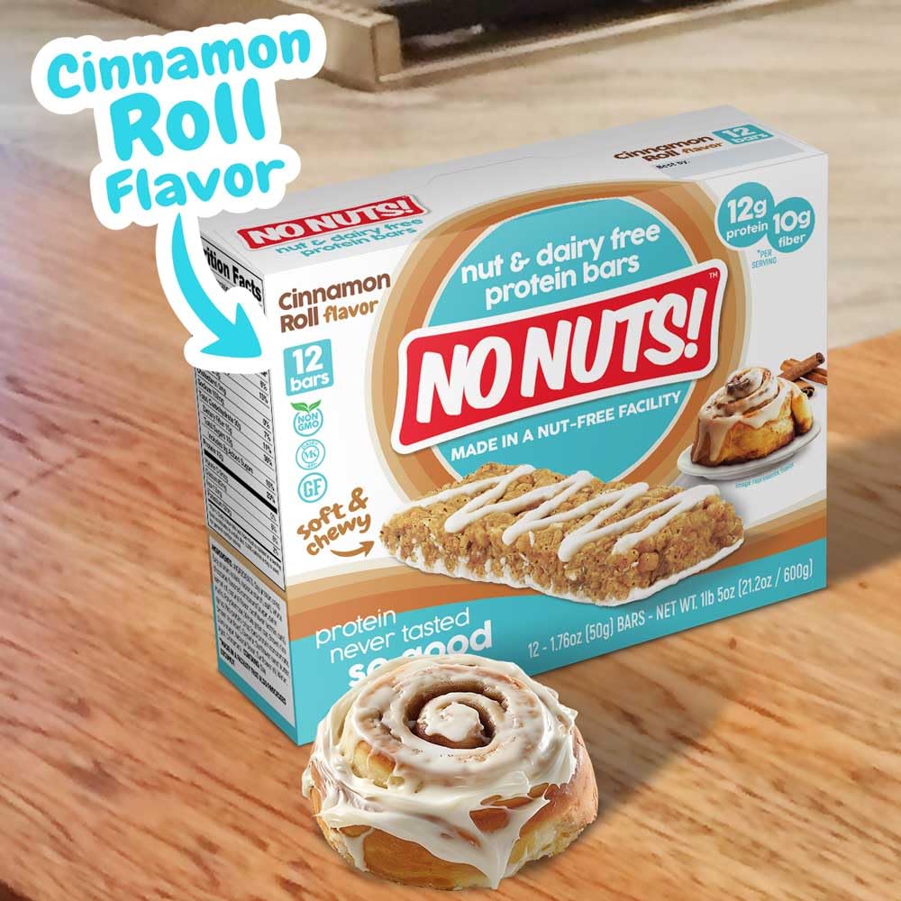 No Nuts! Cinnamon Roll Protein Bars – Nut-Free, Dairy-Free, Vegan, Organic, 12g Protein, 10g Fiber, 12 Count