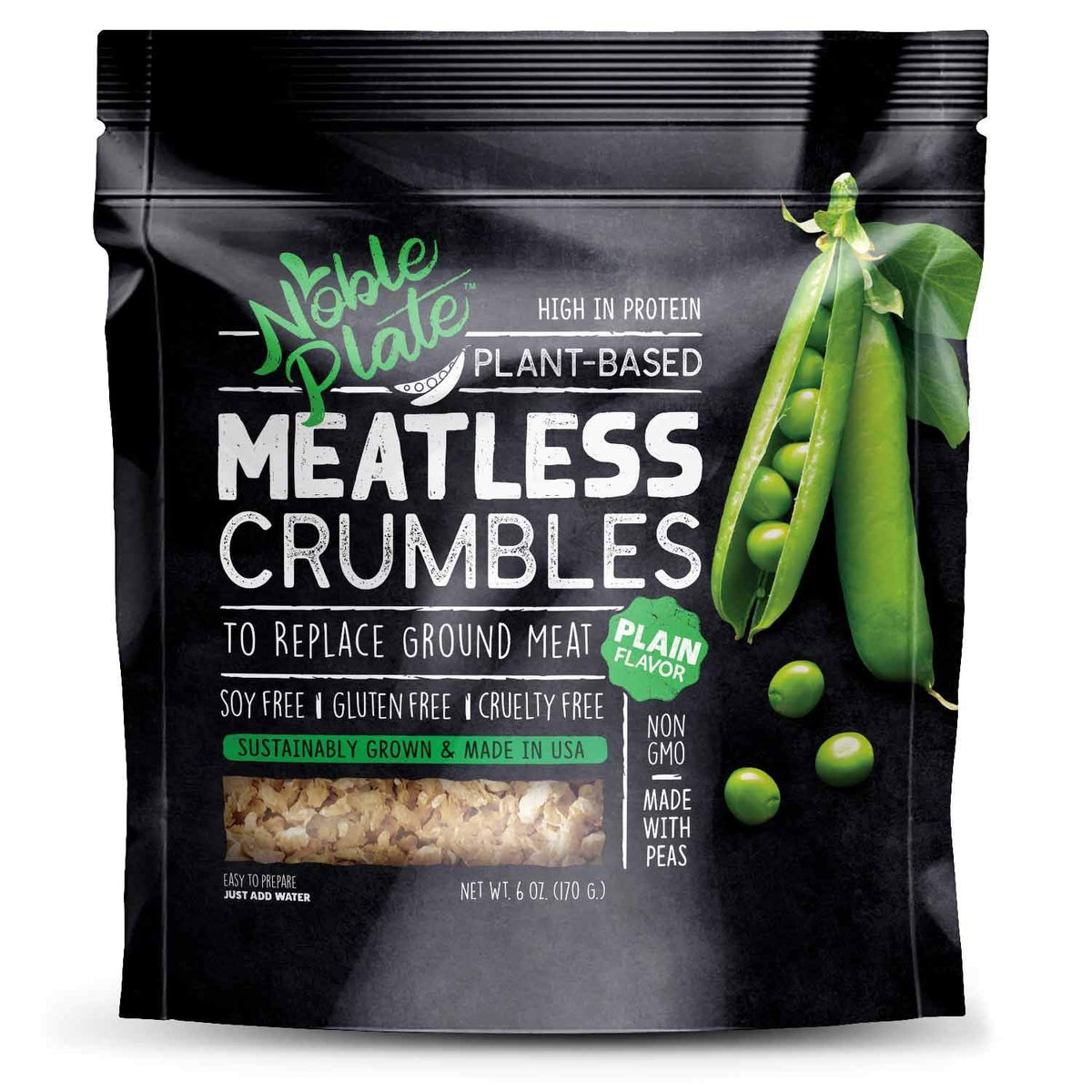 Noble Plate Meatless Crumbles – Soy Free Plant-Based Protein, 45g per Serving, 0g Net Carbs, 170g (3-Pack)