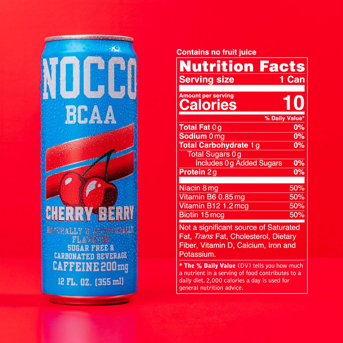NOCCO BCAA Cherry Berry Energy Drink – 12 x 12oz, Sugar Free, 200mg Caffeine