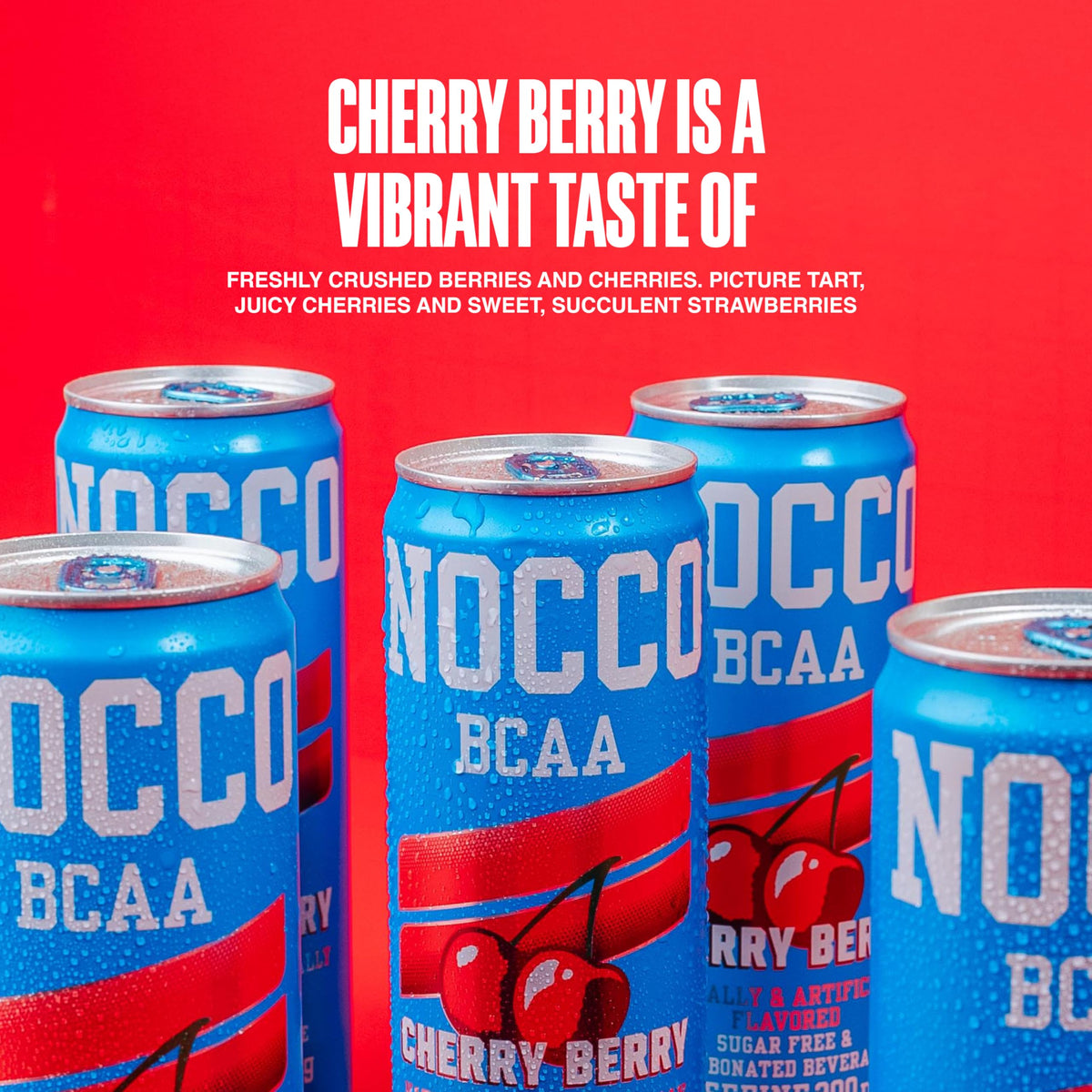 NOCCO BCAA Cherry Berry Energy Drink – 12 x 12oz, Sugar Free, 200mg Caffeine