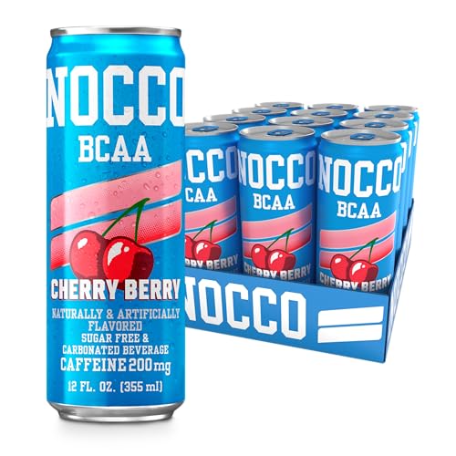 NOCCO BCAA Cherry Berry Energy Drink – 12 x 12oz, Sugar Free, 200mg Caffeine