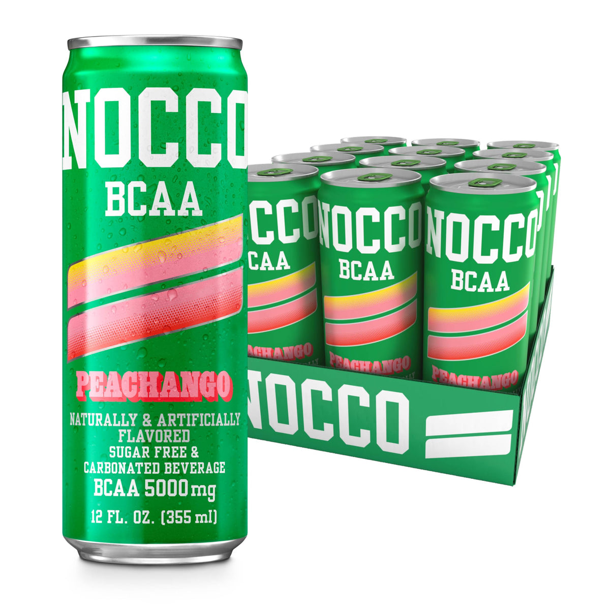 NOCCO Peachango BCAA Drink – 12 Can Pack, Caffeine Free, 5000 mg BCAA, Sugar Free