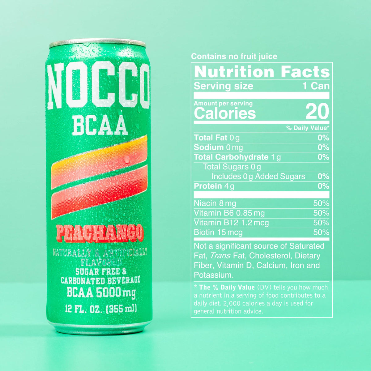 NOCCO Peachango BCAA Drink – 12 Can Pack, Caffeine Free, 5000 mg BCAA, Sugar Free