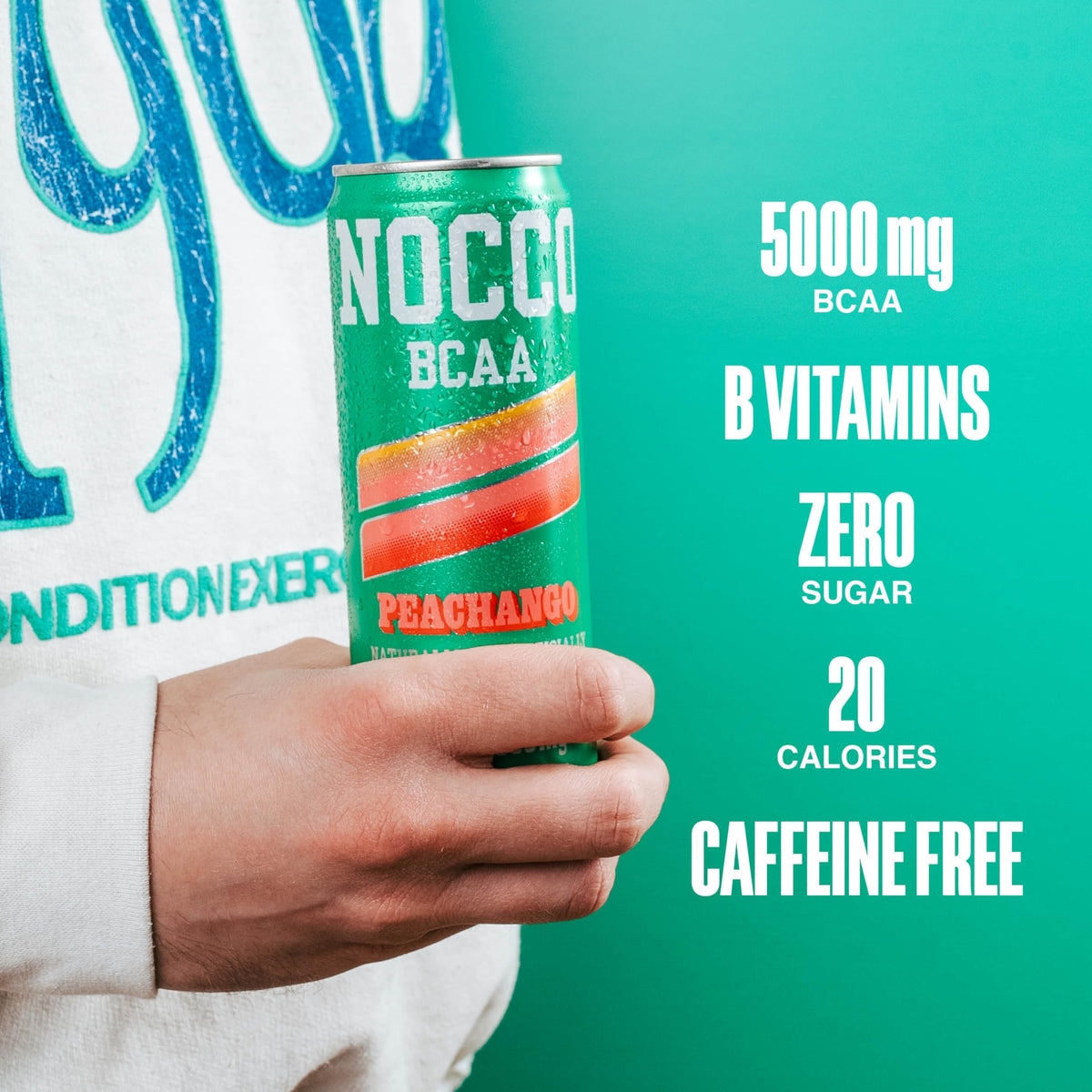 NOCCO Peachango BCAA Drink – 12 Can Pack, Caffeine Free, 5000 mg BCAA, Sugar Free