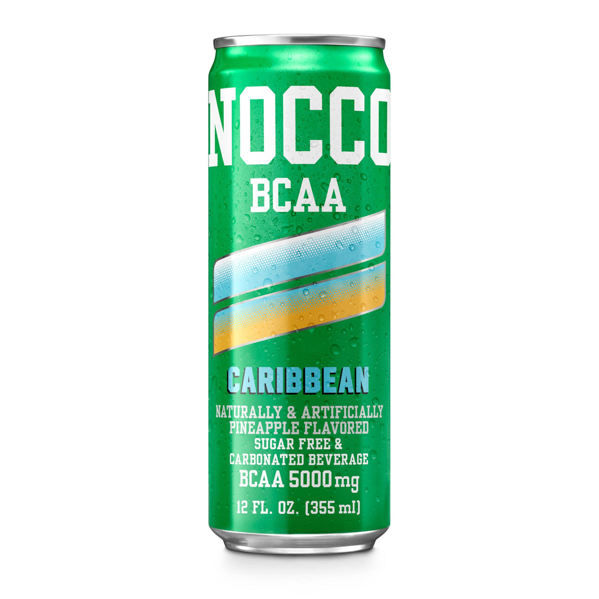 NOCCO Zero Sugar BCAA Drink Caribbean Pineapple – 12 Pack, 0 Caffeine, 5g BCAAs, 20 Calories, Biotin & Vitamins