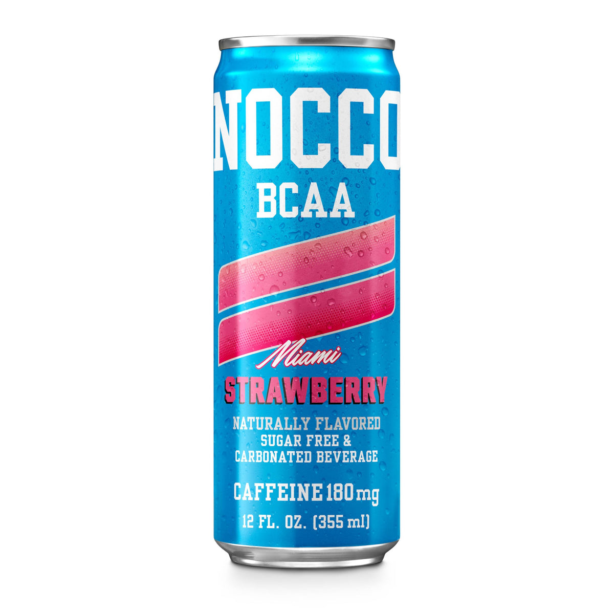 NOCCO Zero Sugar Miami Strawberry Energy Drink – 12 Pack, 180mg Caffeine, BCAAs, 10 Calories