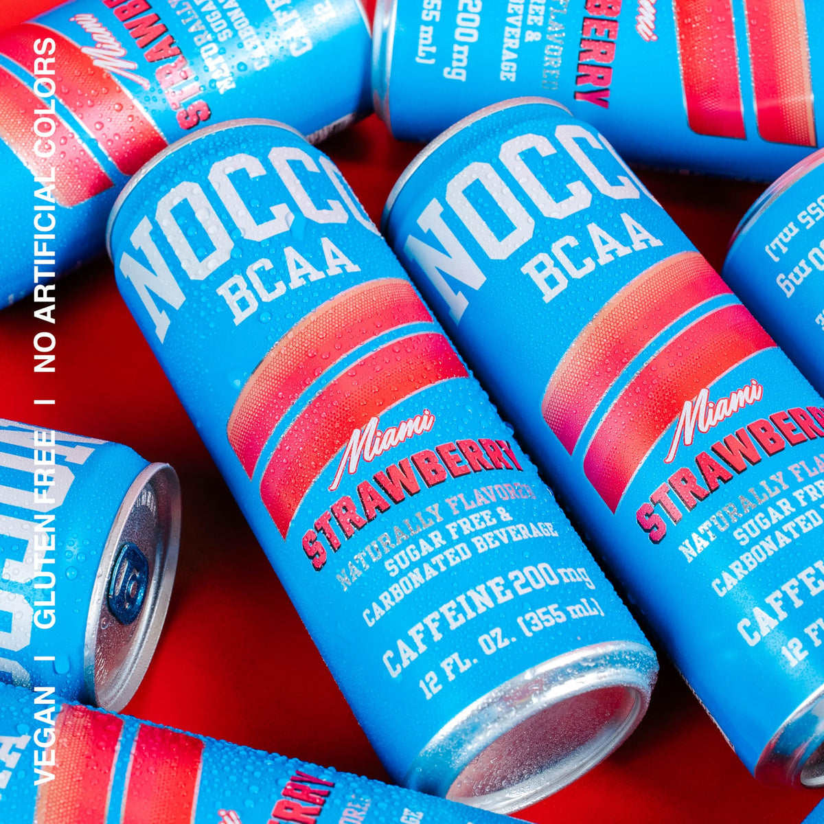 NOCCO Zero Sugar Miami Strawberry Energy Drink – 12 Pack, 180mg Caffeine, BCAAs, 10 Calories
