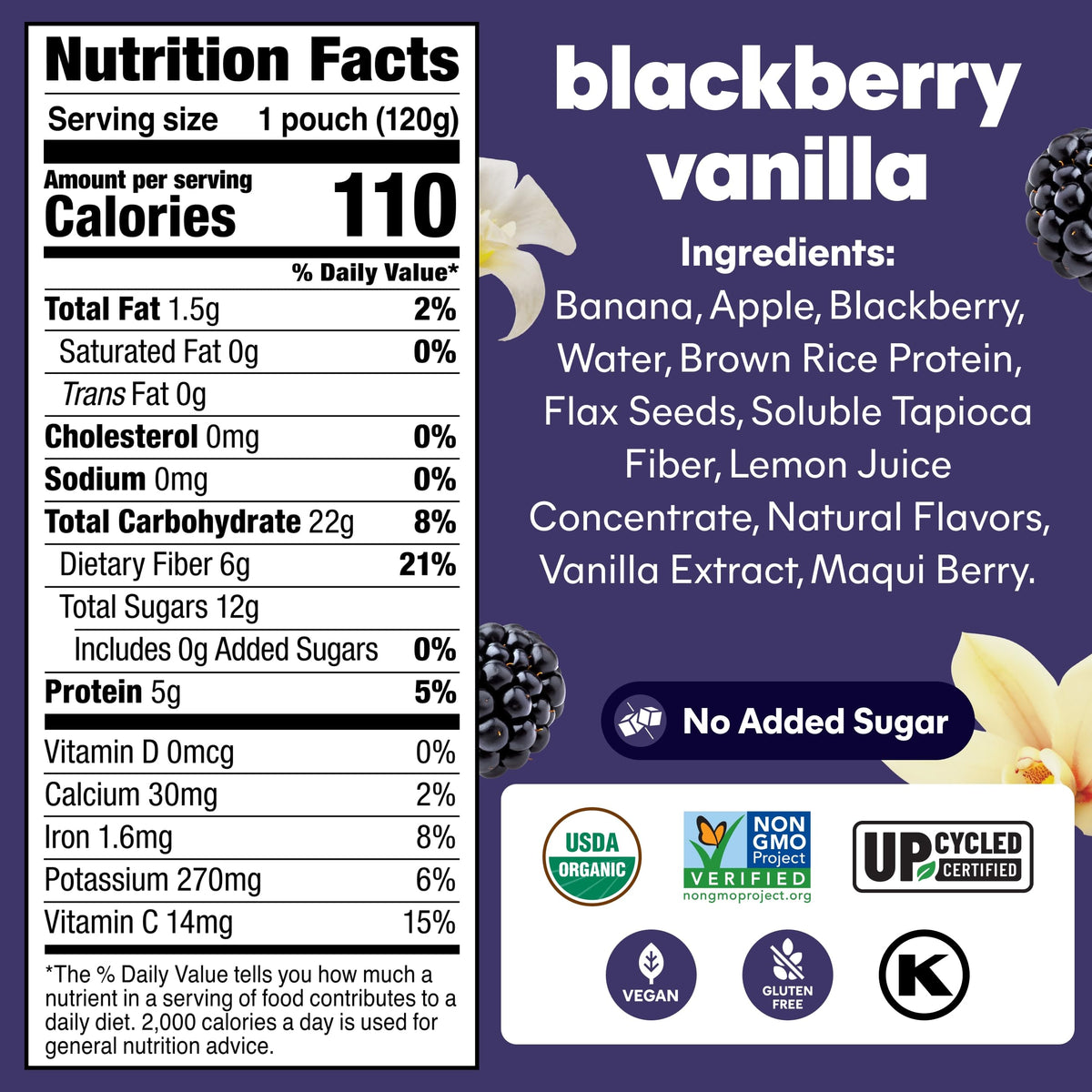 NOKA Blackberry Vanilla Superfood Smoothie Pouches – 12 Pack