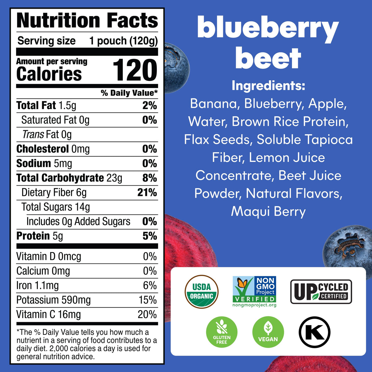 NOKA Blueberry Beet Superfood Smoothie Pouches – 12 Pack, Plant Protein, Prebiotic Fiber, Vegan & Gluten Free