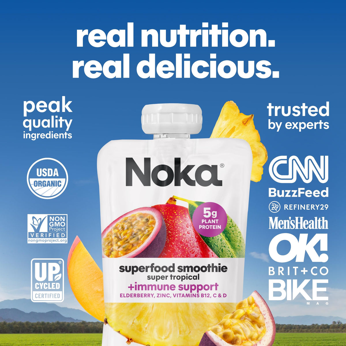 NOKA Superfood Fruit Smoothie Pouches with Immune Support – Tropical, 4.22 oz, Pack of 12