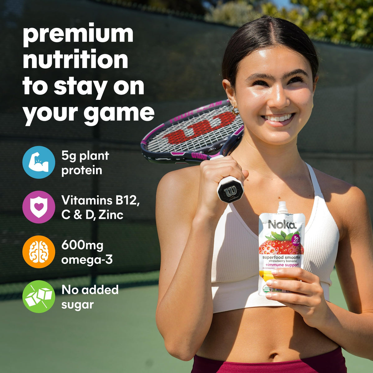NOKA Superfood Fruit Smoothie Pouches with Immune Support – Tropical, 4.22 oz, Pack of 12