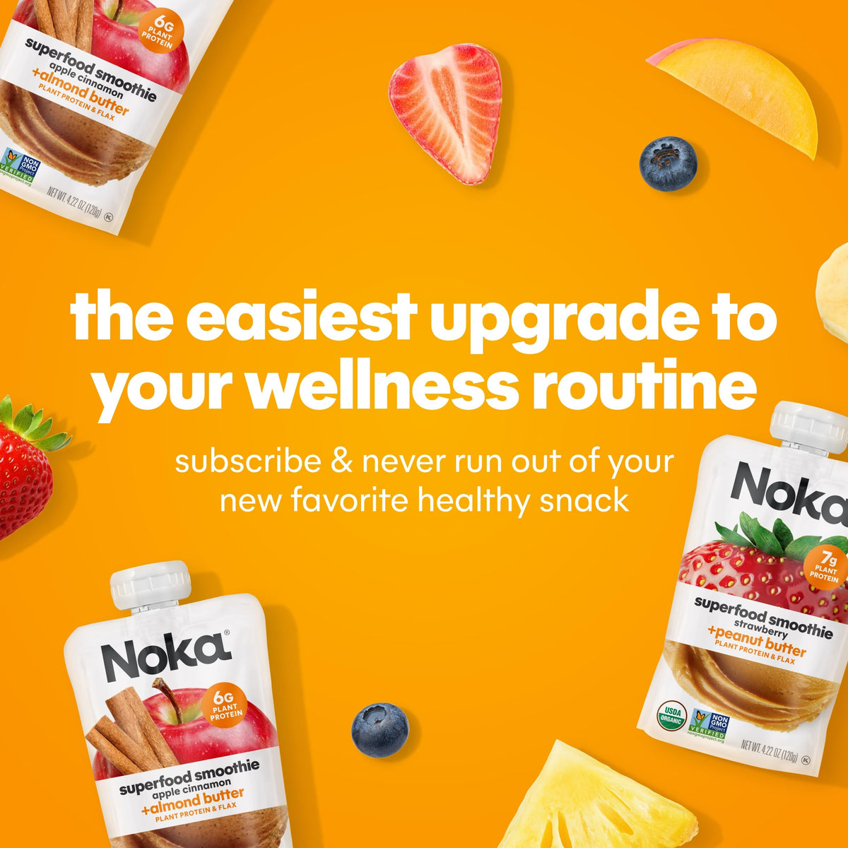 NOKA Superfood Nut Butter Smoothie Pouches – Organic Strawberry Peanut Butter, Plant Protein & Gluten Free, 4.22 oz (12-Pack)