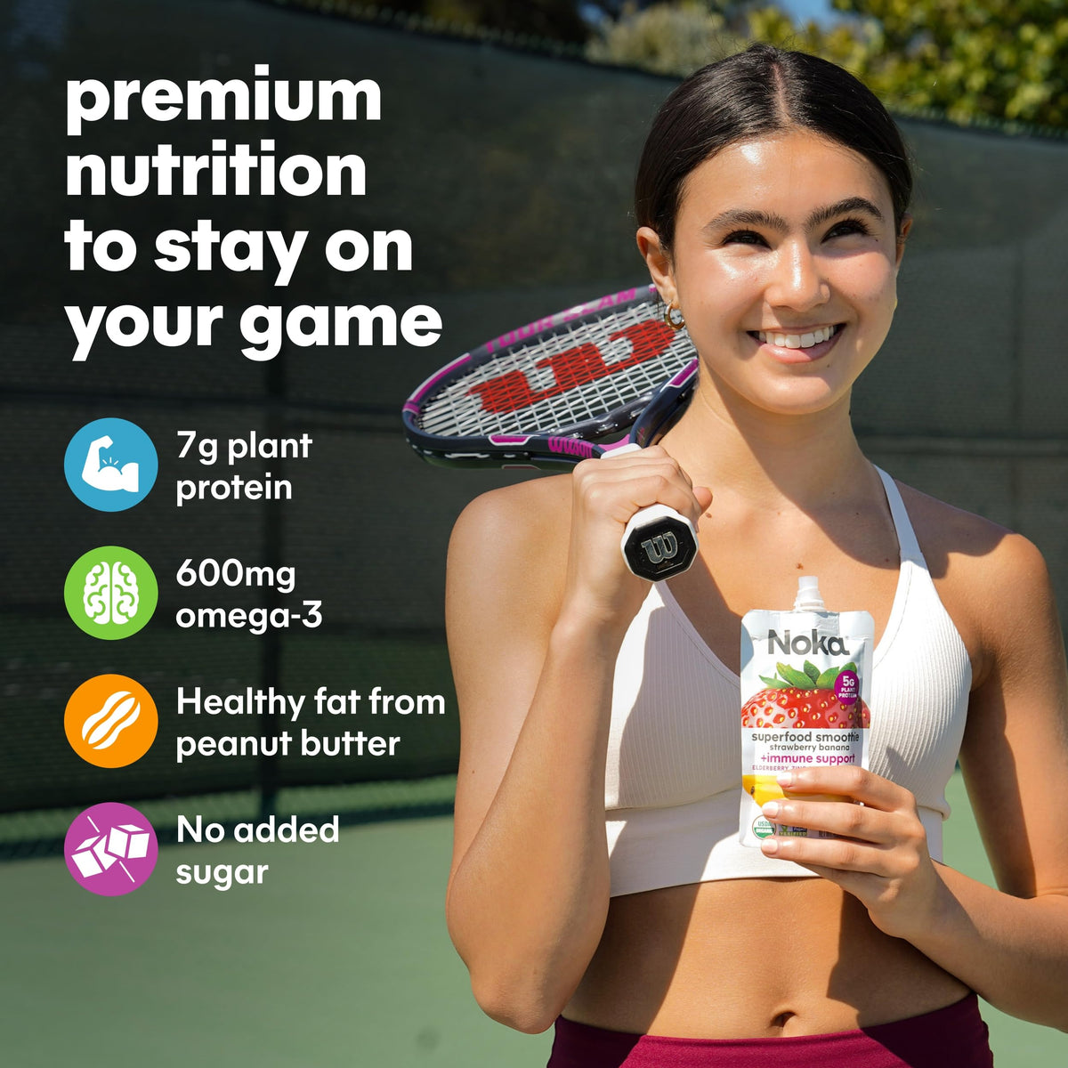 NOKA Superfood Nut Butter Smoothie Pouches – Organic Strawberry Peanut Butter, Plant Protein & Gluten Free, 4.22 oz (12-Pack)