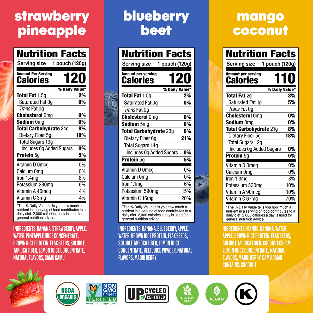 NOKA Superfood Fruit Smoothie Pouches Variety Pack – Plant-Based, Gluten-Free (12-Count)