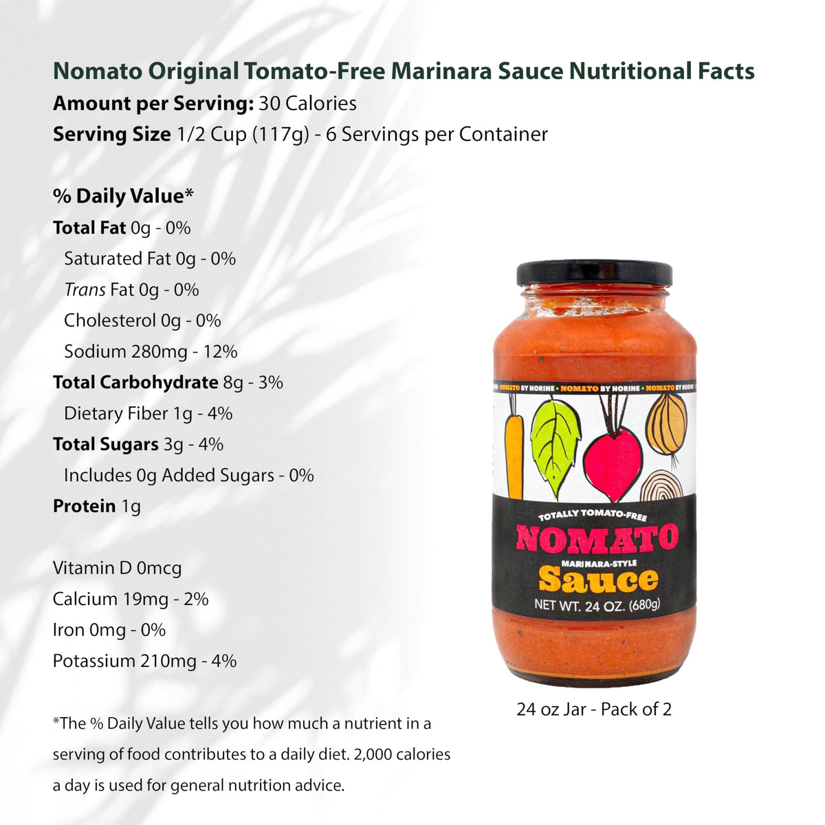 Nomato Original Tomato-Free Marinara Sauce – 2 Pack (24 oz each) | Gluten-Free, Dairy-Free, Nut-Free