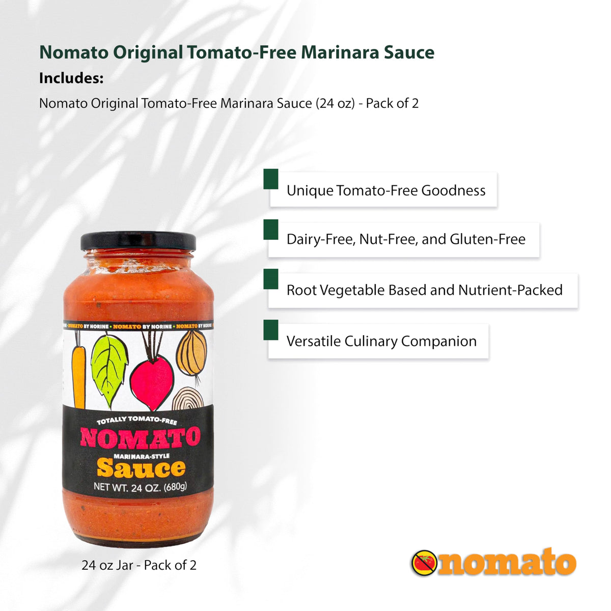 Nomato Original Tomato-Free Marinara Sauce – 2 Pack (24 oz each) | Gluten-Free, Dairy-Free, Nut-Free