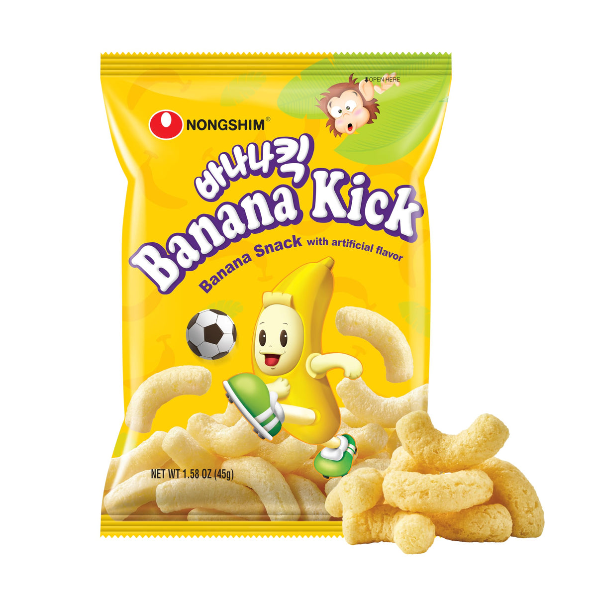 Nongshim Banana Kick Puff Snack – Crispy Banana Flavor Corn Puffs (1.58 oz x 20)