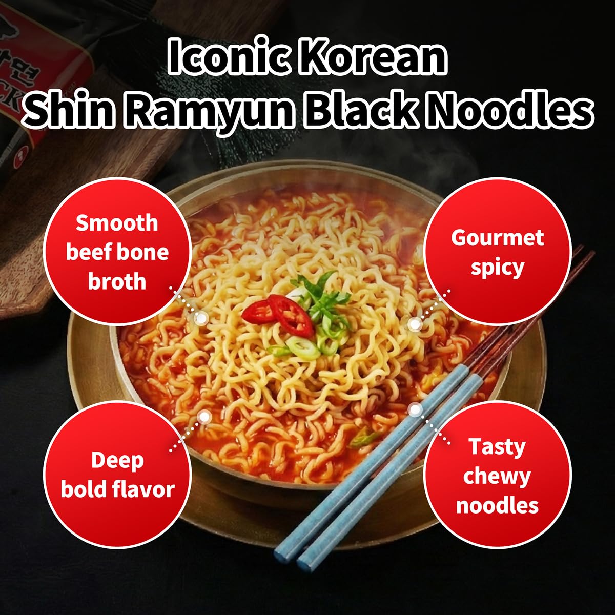 Nongshim Shin Ramyun Black Noodles – Spicy Beef Bone Broth Ramyun (16-Pack)