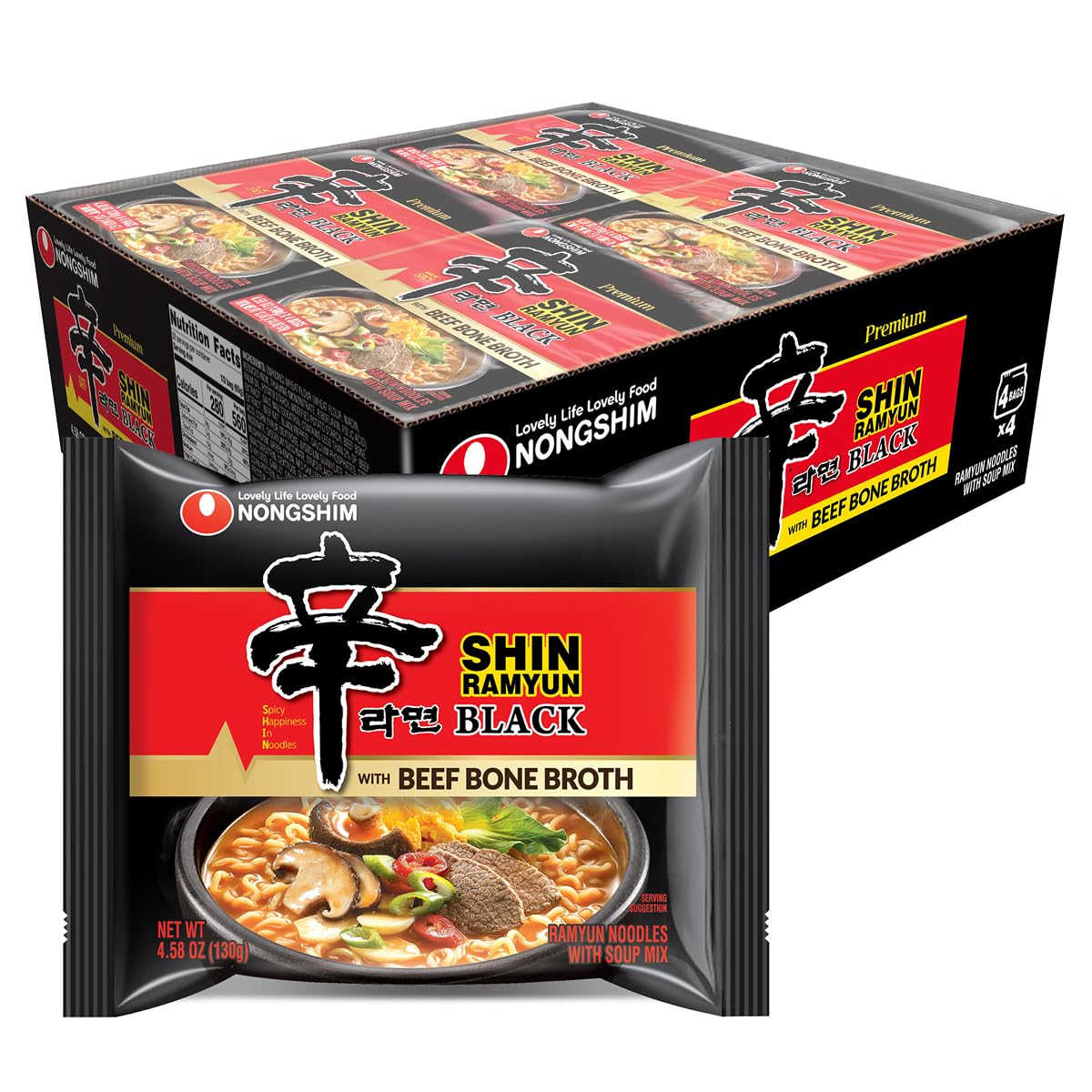 Nongshim Shin Ramyun Black Noodles – Spicy Beef Bone Broth Ramyun (16-Pack)