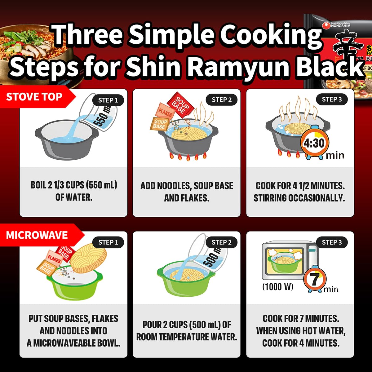 Nongshim Shin Ramyun Black Noodles – Spicy Beef Bone Broth Ramyun (16-Pack)