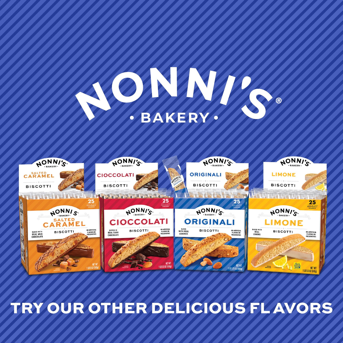 Nonni's Originali Classic Almond Biscotti – Individually Wrapped Twice-Baked Italian Snack, 80 Cal per Serving, 17.25 oz