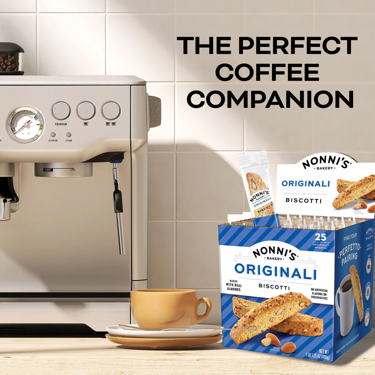 Nonni's Originali Classic Almond Biscotti – Individually Wrapped Twice-Baked Italian Snack, 80 Cal per Serving, 17.25 oz