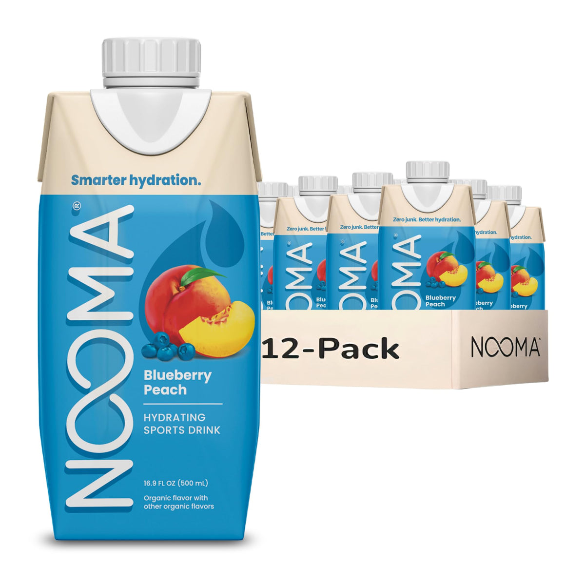 NOOMA Hydrating Sports Drink – Organic Coconut Water, No Added Sugars, Blueberry Peach – 12 Pack, 16.9oz Each