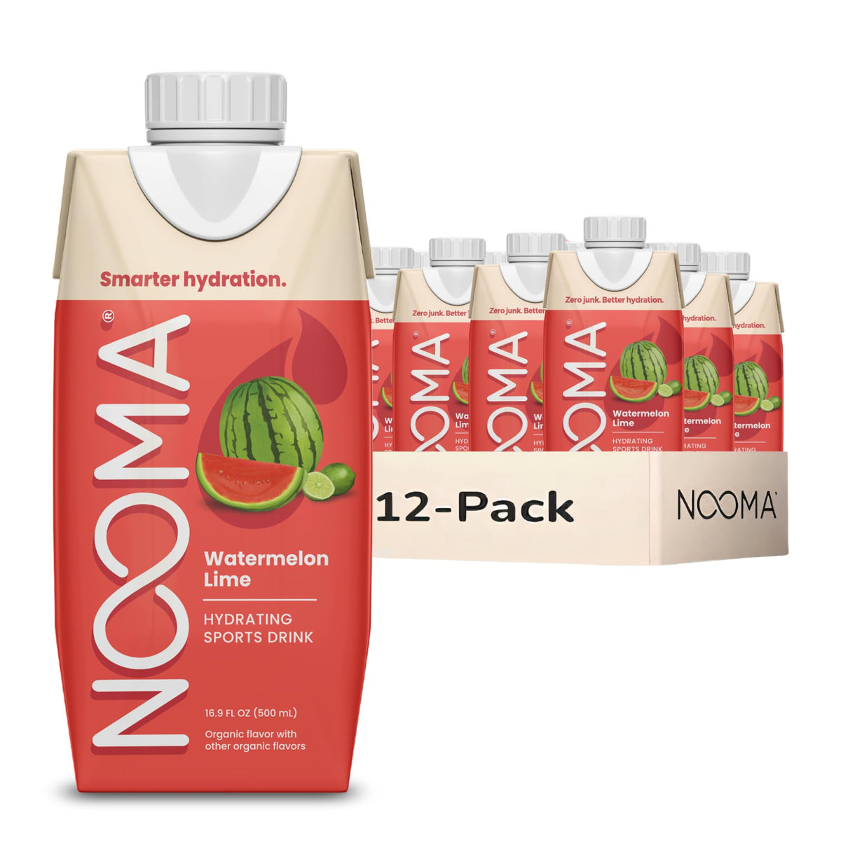NOOMA Hydrating Sports Drink – Watermelon Lime, Organic Coconut Water, 30 Calories, 505 mg Electrolytes | 12 Pack (16.9 oz each)